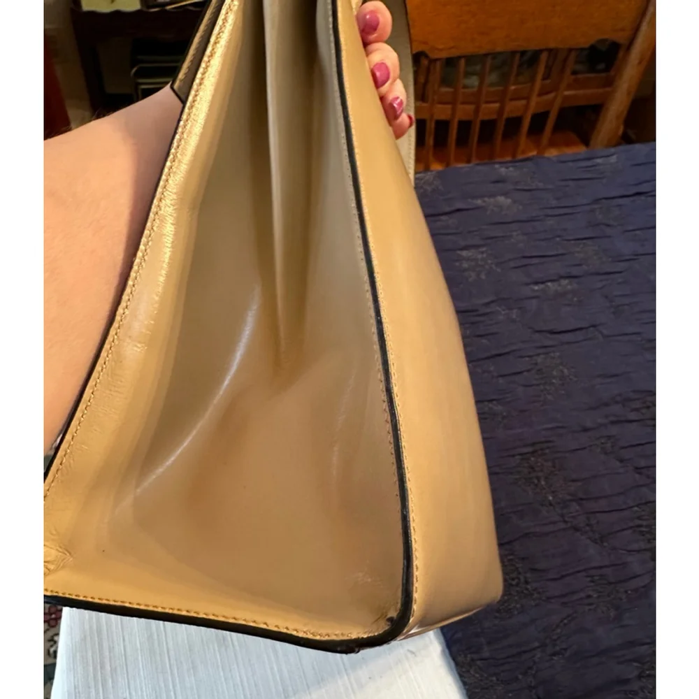 Celine Beige Leather Satchel Bag with Gold Hardware